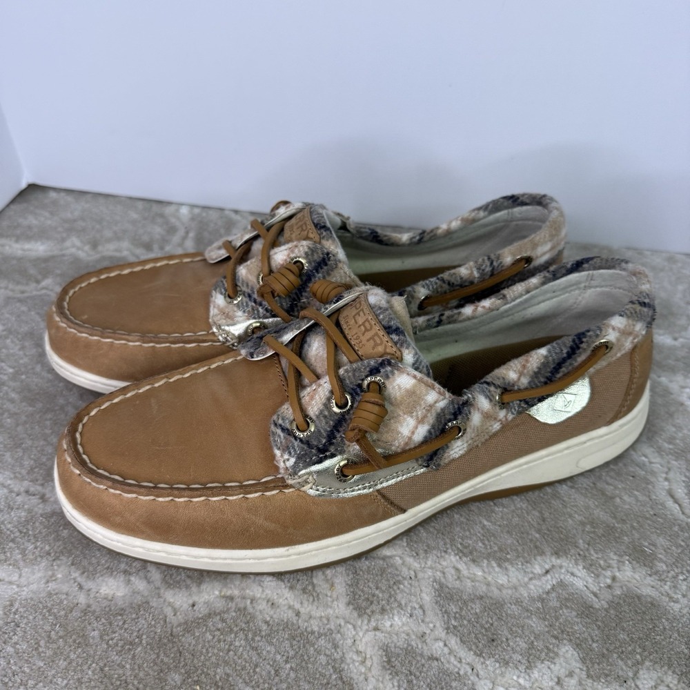 Women Sperry Rosefish Teddy Leather/Wool Boat Shoes 10 STS88302 Flannel Slip Ons
